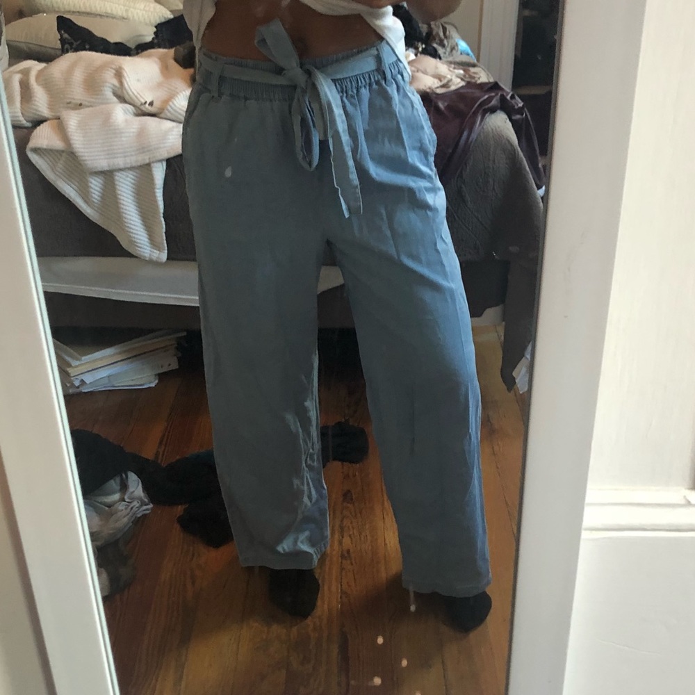 Tie denim wide leg pant